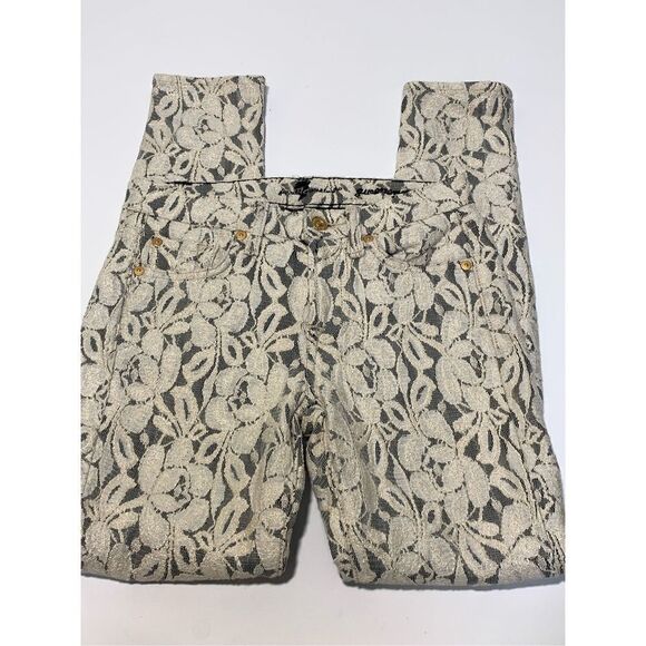 7 for all man kind gweneverie black cream lace, jean size 24 ￼ - Picture 1 of 7